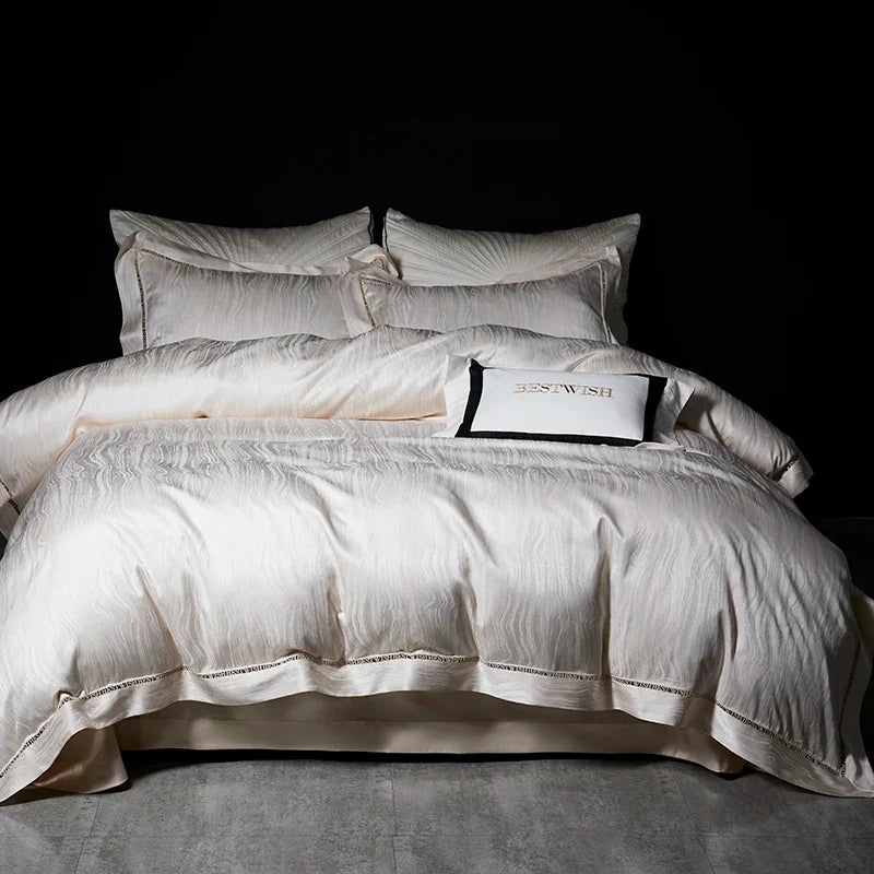 Afralia™ Luxury Brocade Jacquard Lyocell Cotton Bedding Set with Pillowcases
