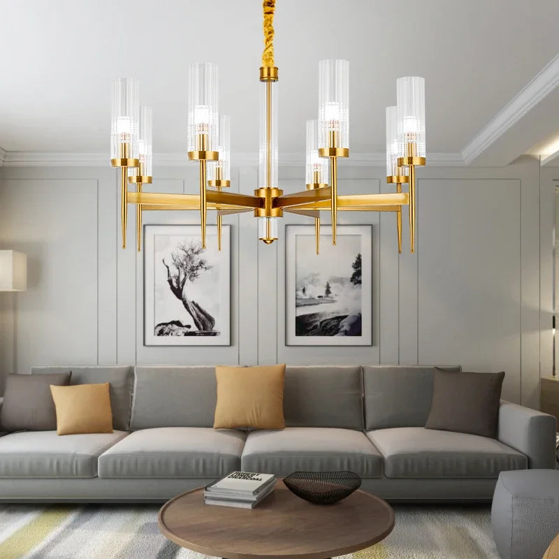 Afralia™ Gold Plated Nordic Living Room LED Chandelier | Luxury Hanging Pendant Lighting