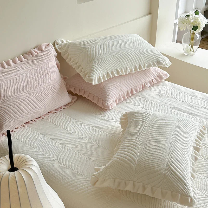Afralia™ Luxe Quilt Set: Velvet Fleece Bedspread & Cotton Coverlet with Pillowcases