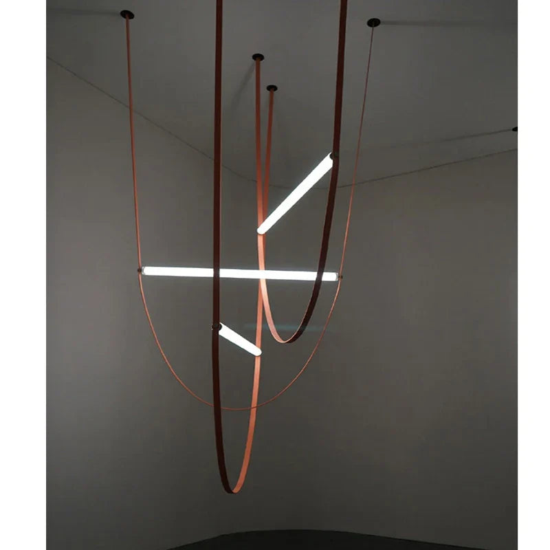 Afralia Leather Belt Chandelier: Modern Glass Tube Designer Lighting for Home, Restaurant & Villa