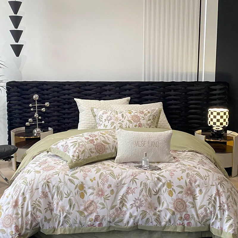 Afralia™ Egyptian Cotton Bedding Set: Queen King Ru Size Print Duvet Cover Sheet Pillowcase