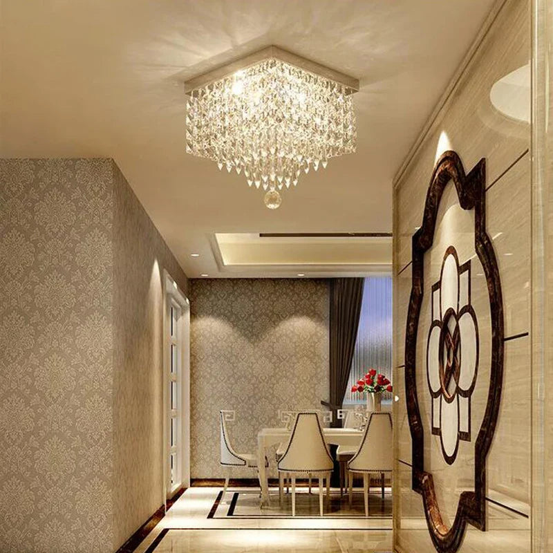 Afralia™ Crystal Square Ceiling Lamp: Elegant Lighting for Corridor, Ladder, Entrance