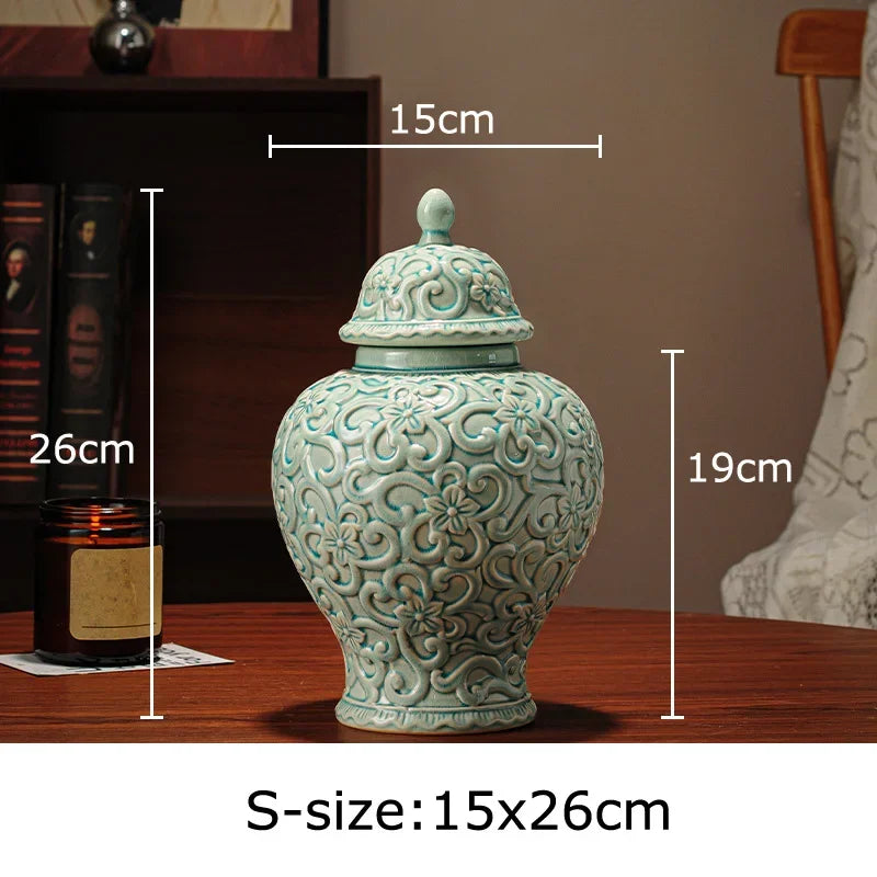 Afralia™ Flower Relief Ceramic Vase General Jar for Table Decoration and Floral Arrangement