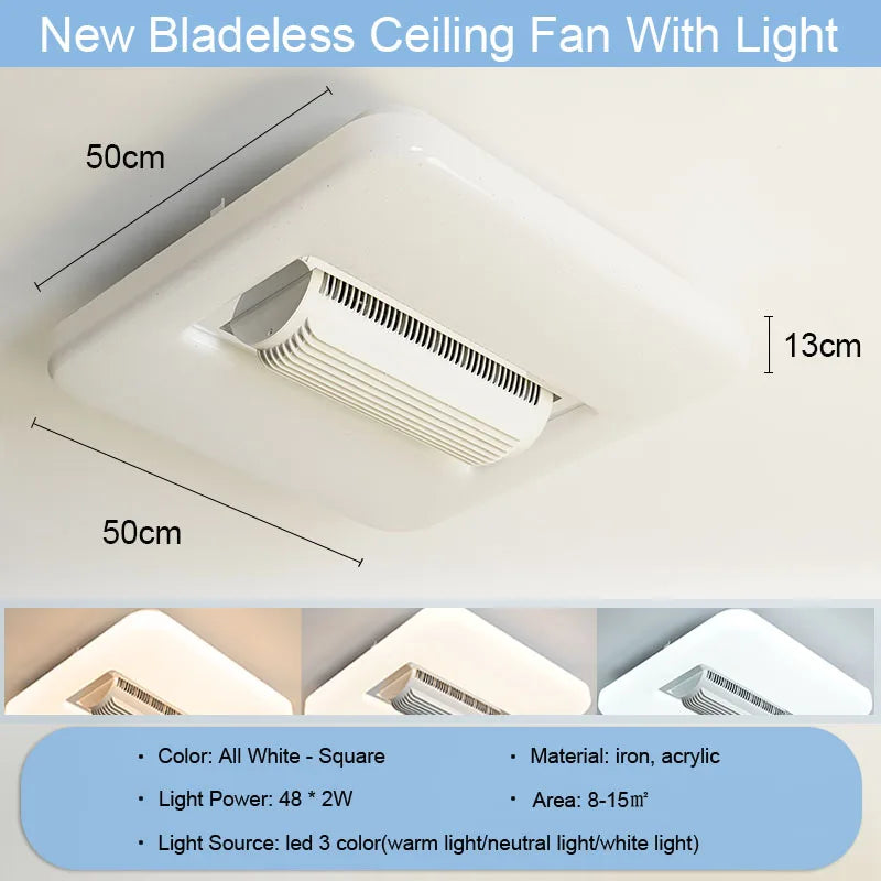 Afralia™ Bladeless Ceiling Fan Light with LED, 3 Color, 6 Speeds Silent Operation