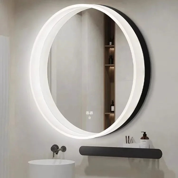 Afralia™ Smart Defog Round Makeup Mirror with Shelf for Modern Bathroom