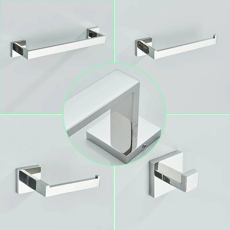 Afralia™ Chrome/Brushed Bathroom Hardware Set: Robe Hook, Towel Rail, Bar, Shelf, Holder.