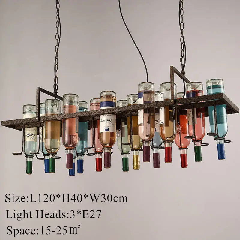 Afralia™ Rust Metal Wine Bottle Chandelier: LED Cafe Bar Lighting Fixture