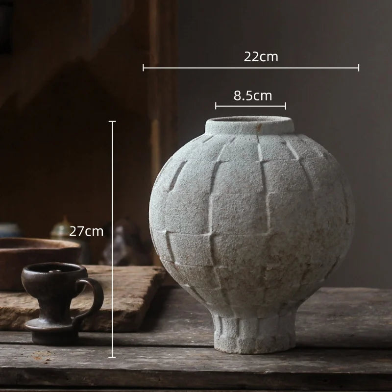 Afralia™ Green Ceramic Spherical Vase Geometric Lattice Design Home Decor Accessory