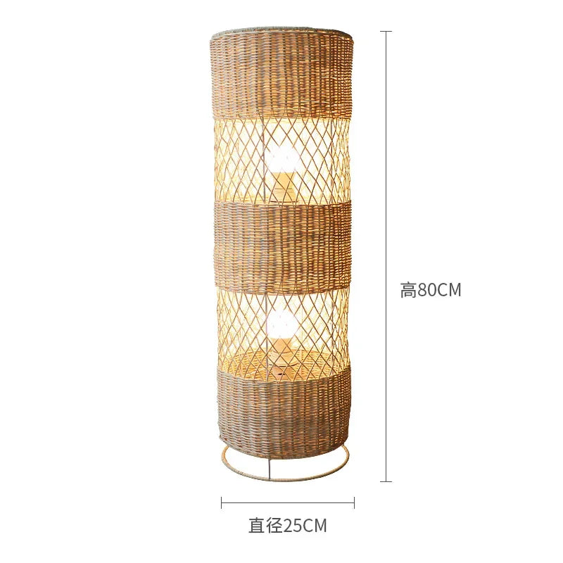 Afralia™ Hand-woven Rattan Floor Lamp: Retro Style for Living Room, Bedroom, Office, Hotel