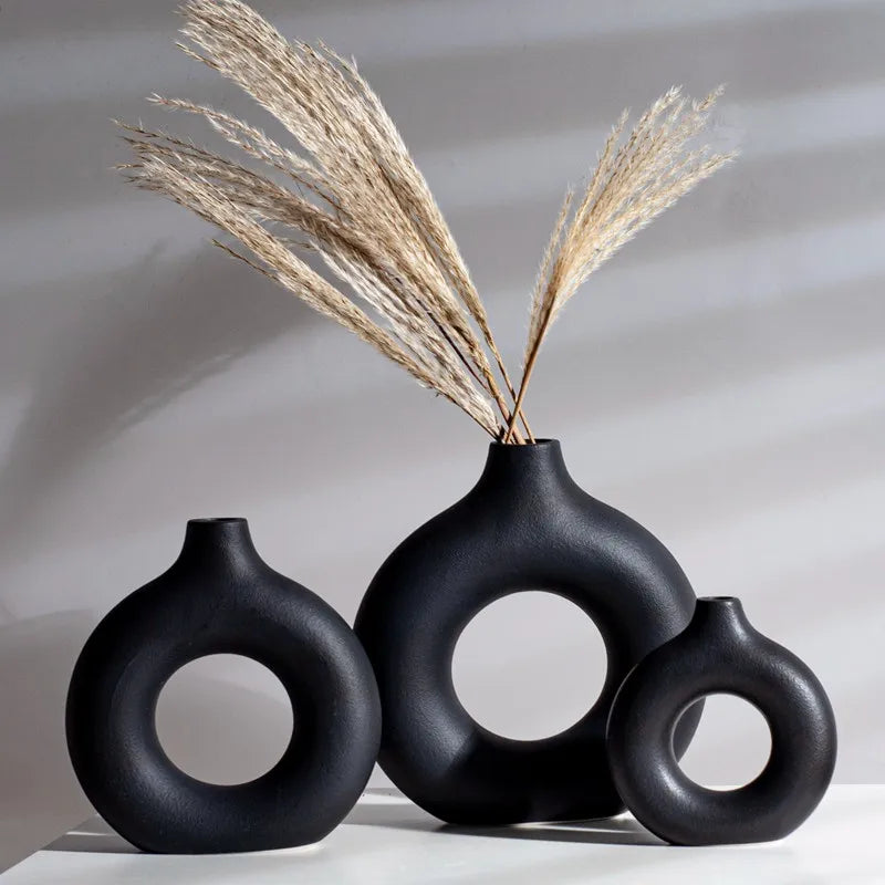 Afralia™ Ceramic Donut Vase: Nordic Art Pampas Grass Home Decor Office Living Room