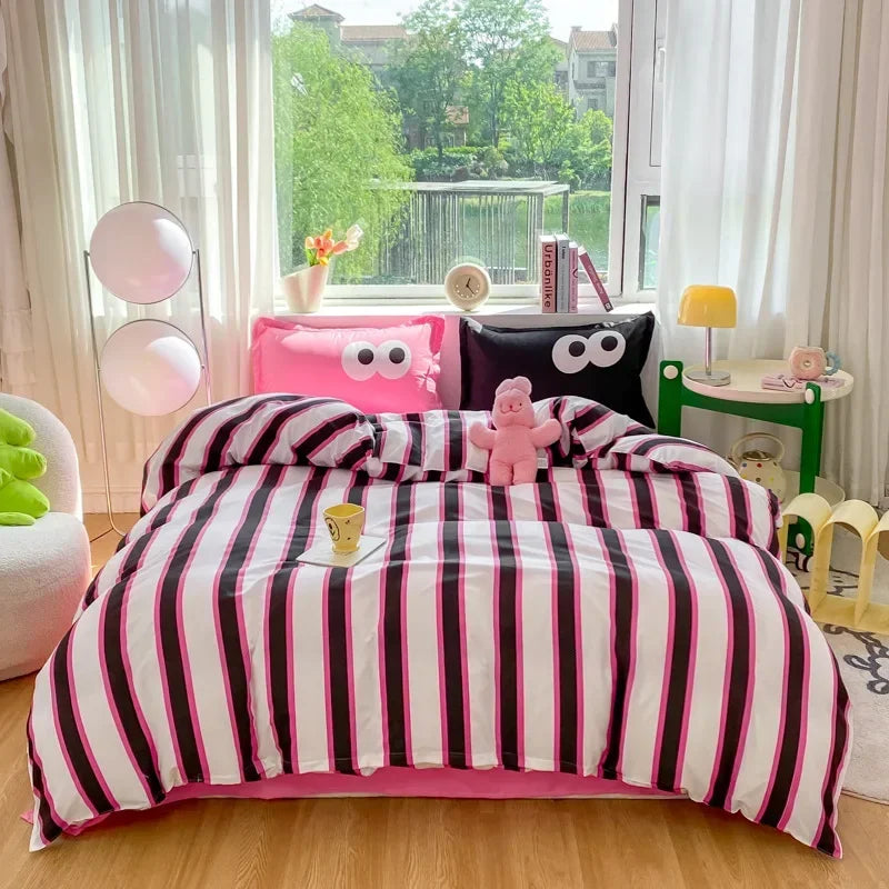 Afralia™ Striped Printed Cotton Bedding Set for Twin/Double Size Beds