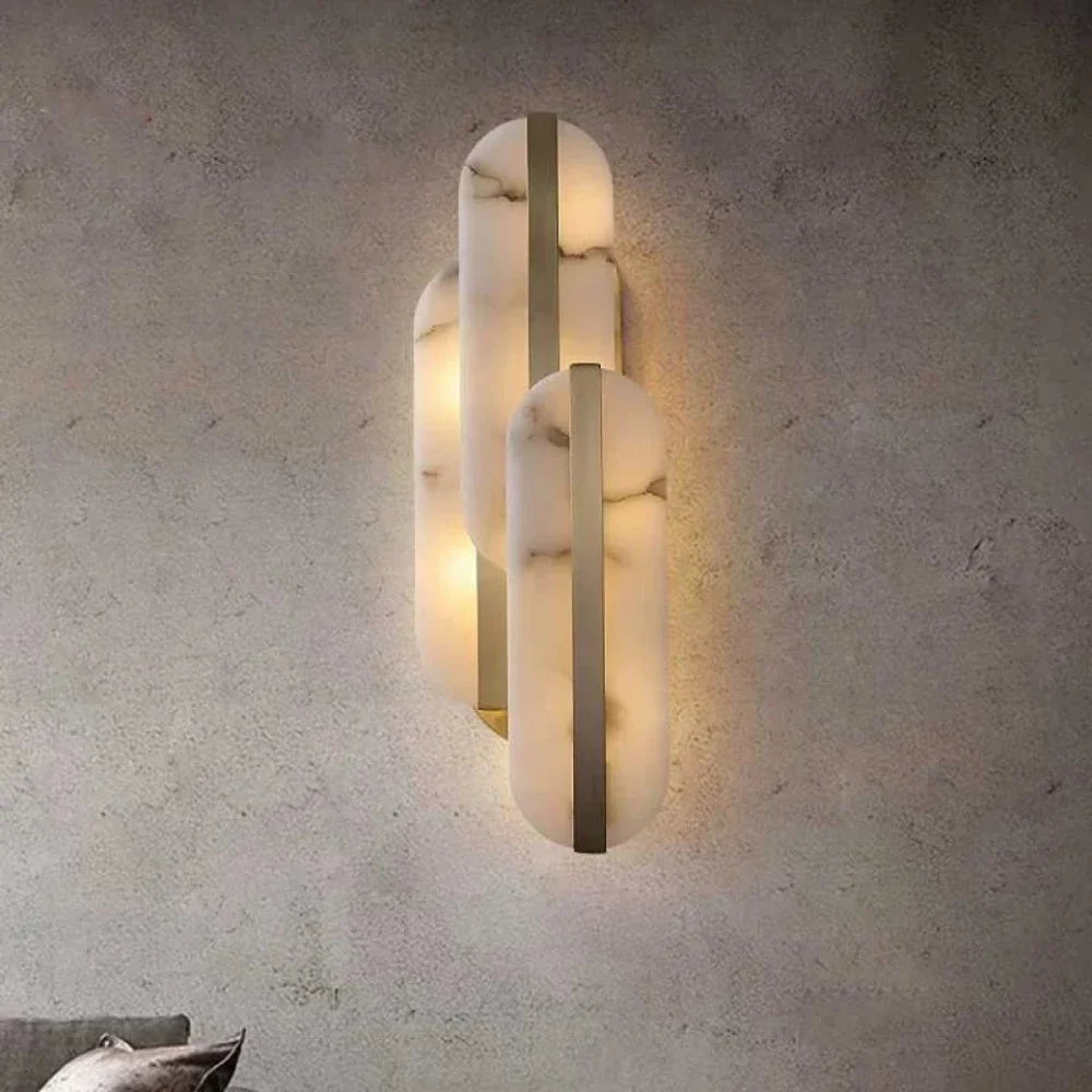 Afralia™ Alabaster Moon Oval Marble Wall Lamp, Gold/Copper LED Sconce for Modern Indoor Decor