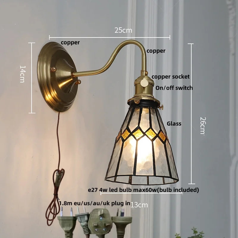 Afralia™ Cube LED Wall Sconce Copper Glass Retro Vintage Light E27 Mirrored Vanity