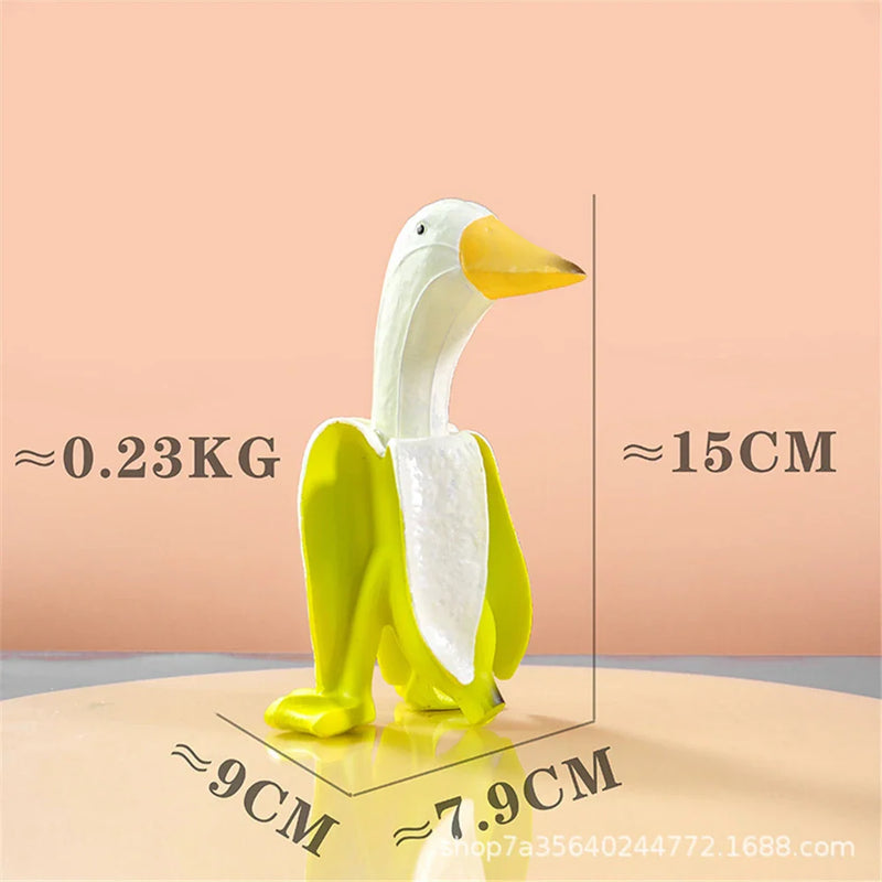 Afralia™ Resin Chicken/Duck Banana Statues & Peeled Bananas Decor Ornaments Home Garden Figurines