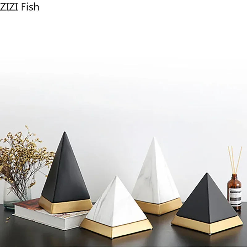 Afralia™ Marble Pyramid Ceramic Sculpture Modern Room Decor Craft Ornament