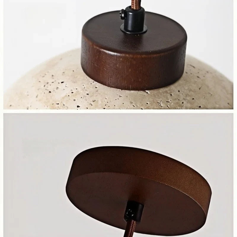 Afralia™ LED Pendant Light: Japanese Style, Yellow Travertine Wood, Adjustable Hanging Lamp.