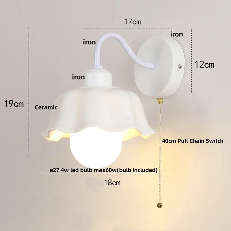 Afralia™ Glass Iron LED Wall Sconce Pull Chain Switch White Stair Light