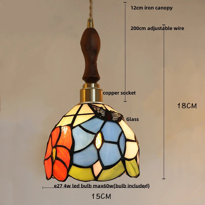 Afralia™ Tiffany Glass LED Pendant Light Fixture for Home Decor and Hotel Dining