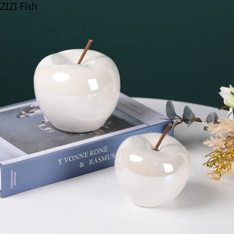 Afralia™ Glowing Ceramic Apple Statue for Desk Ornaments and Room Decor