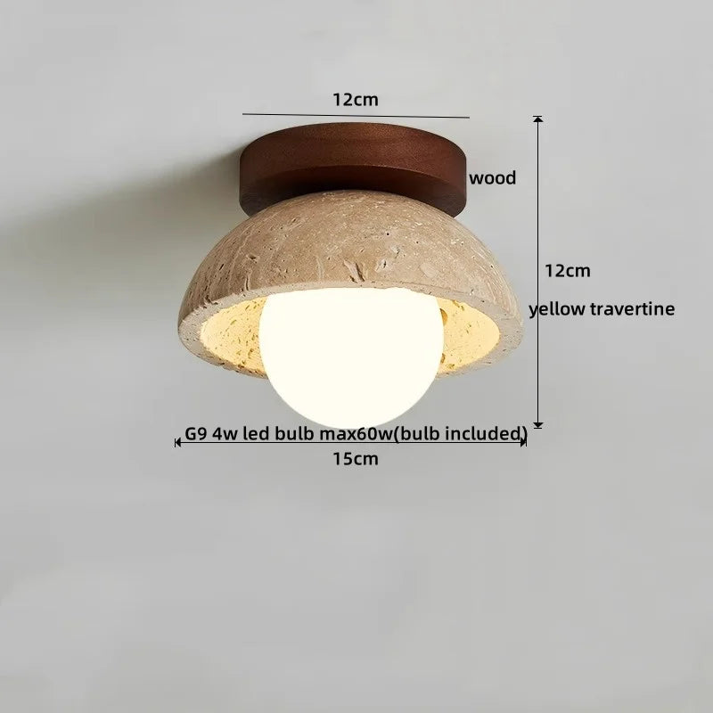 Afralia™ White Glass LED Ceiling Light Fixture Modern Yellow Stone Wood Base Nordic Design