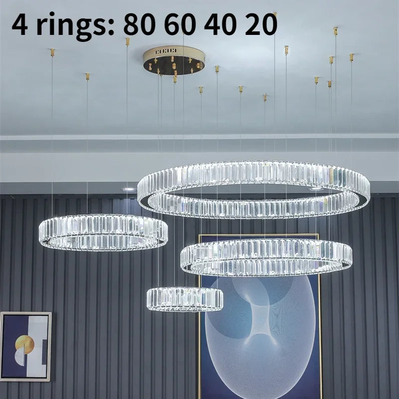 Afralia™ Crystal LED Chandelier: Modern Steel Pendant Lighting for Luxurious Foyer Decor