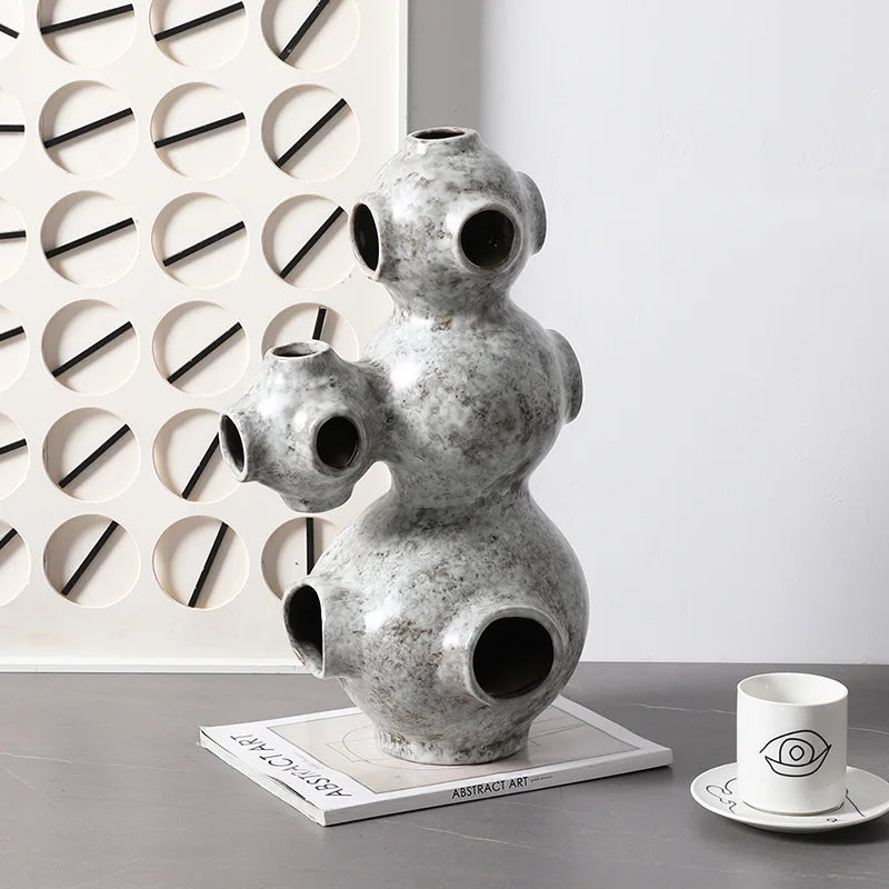 Afralia™ Abstract Planet Hollow Pipe Ceramic Ornament Figurine - Home Decor Accessory