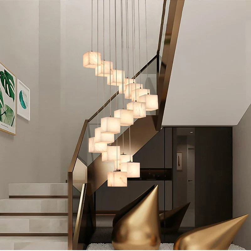 Afralia™ Golden Lucite Staircase Pendant Light, Elegant Living Room Ceiling Decor