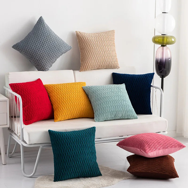 Afralia™ Velvet Striped Pleated Square Pillowcase