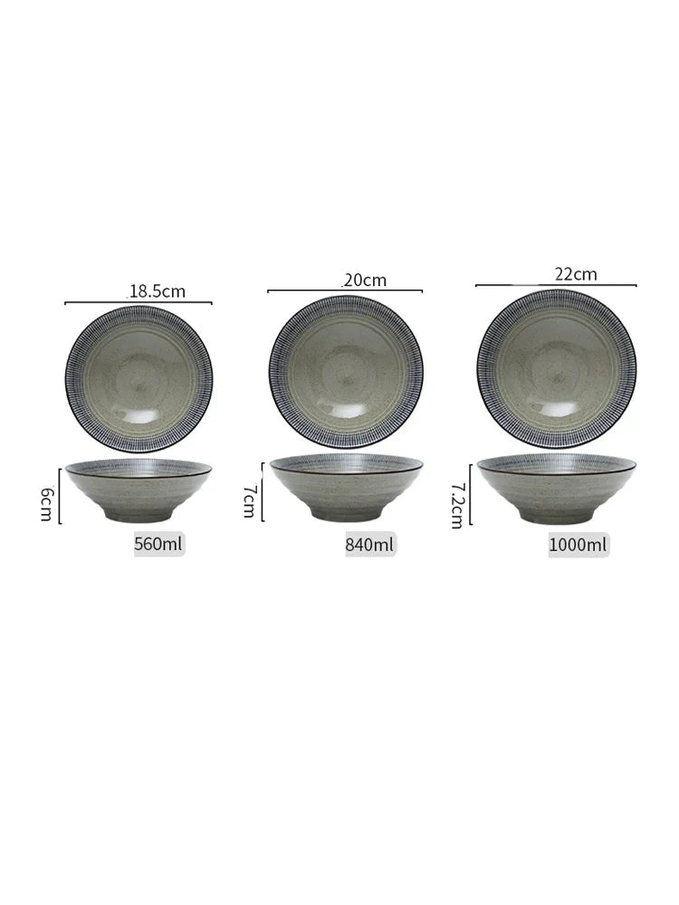 Afralia™ Ceramic Retro Large Soup Bowl Set with Spoon and Chopsticks