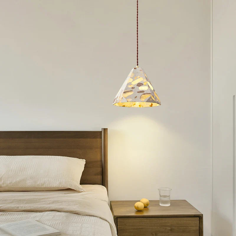 Afralia™ Terrazzo Stone LED Pendant Light with Copper Knob Switch