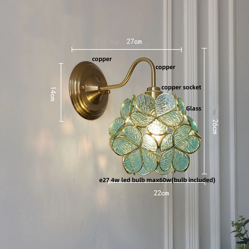 Afralia™ Vintage Blue Flower Glass Wall Sconce LED Lamp Fixture for Dining Study Room