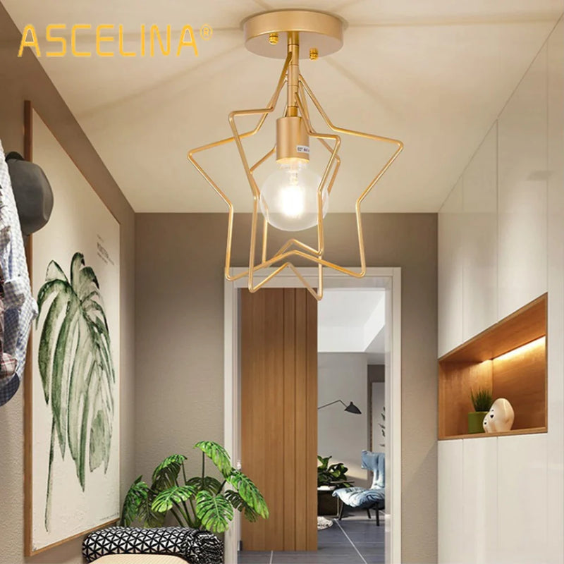 Afralia™ Pentagram Iron Ceiling Light Retro Circle E27 Black/Champagne Gold Restaurant Bar