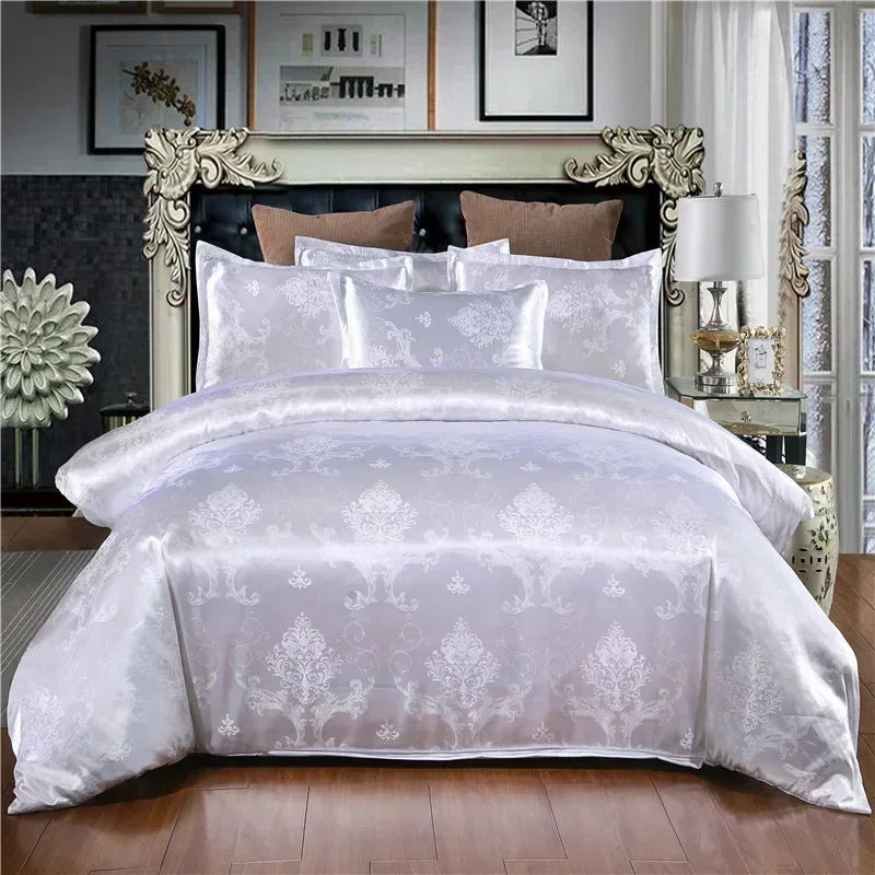 Afralia™ Satin Jacquard Duvet Cover Set King Queen Size Luxury Bedding