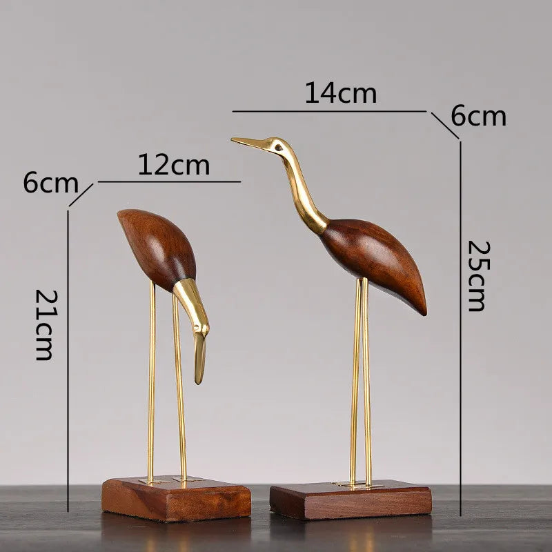 Afralia™ Wooden Crane Bird Sculpture Home Decoration Figurine