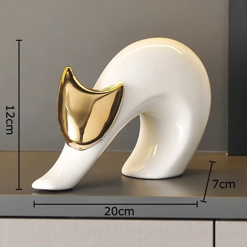 Afralia™ Ceramic Kitten Statue White Cat Sculpture Room Decor Aesthetics