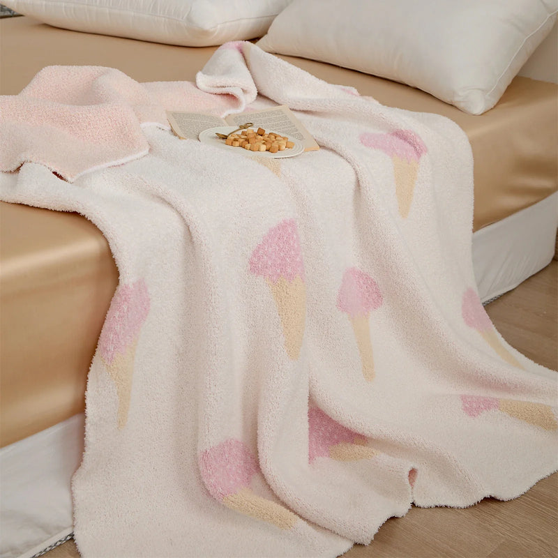 Afralia™ Kawaii Ice Cream Jacquard Blanket