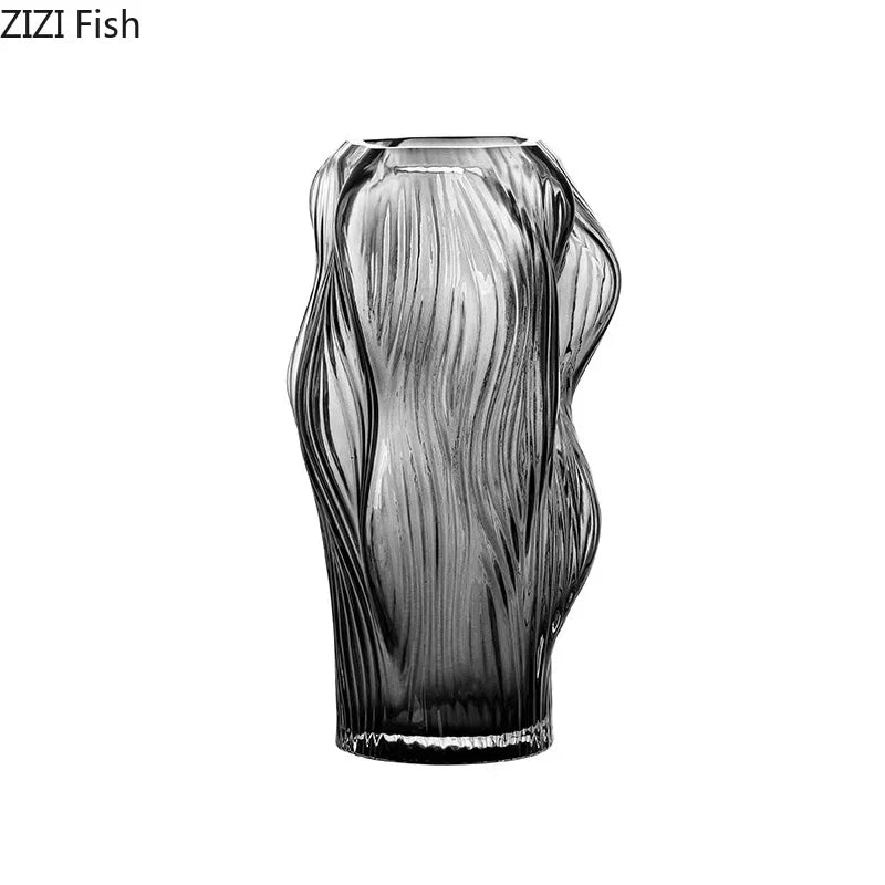 Afralia™ Shaped Ripple Glass Vase for Desk Decoration and Floral Arrangements