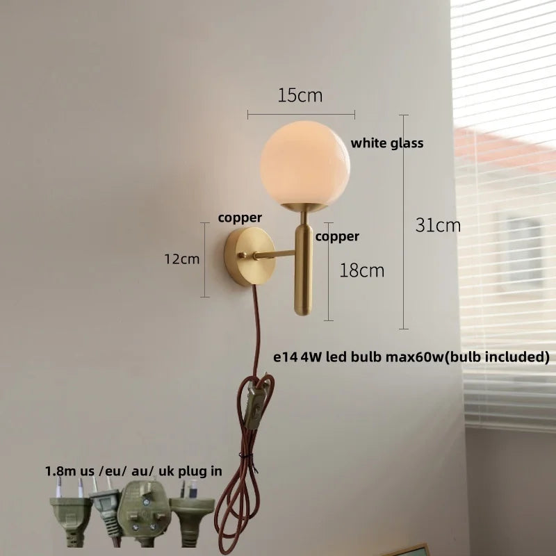 Afralia™ Modern Black Iron LED Wall Light with Glass Shade & Pull Chain Switch