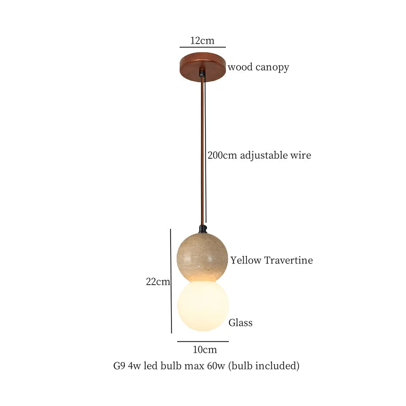 Afralia™ Yellow Travertine Spherical Stone LED Pendant Light for Bedroom Dining Living Room