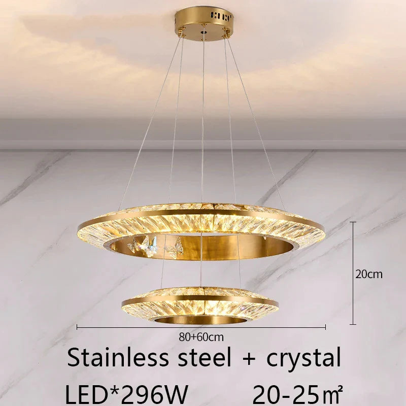 Afralia™ LED Crystal Chandelier for Elegant Room Decor, Flying Disc Ring Ceiling Light