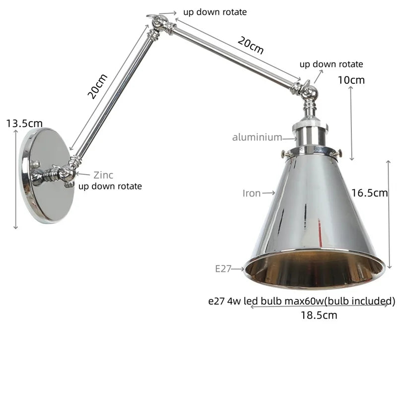 Afralia™ Swing Arm LED Wall Light | Vintage Industrial Bedside Lamp