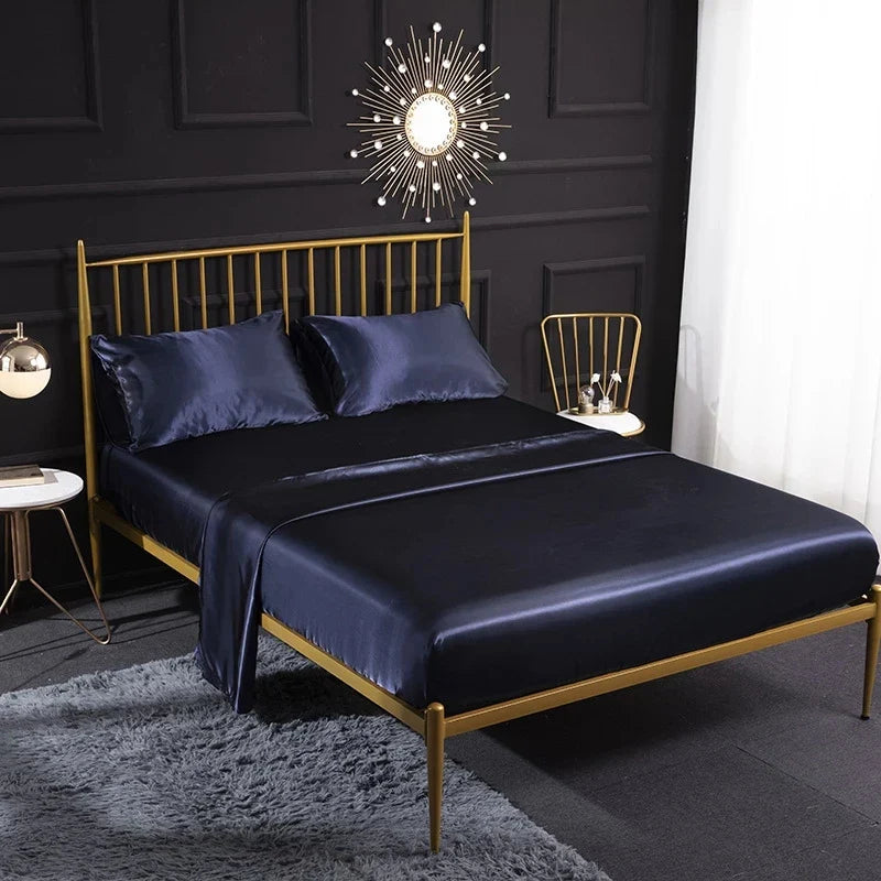 Afralia™ Solid Satin King Fitted Sheet Set Double Queen Size Luxury Bedding Solution