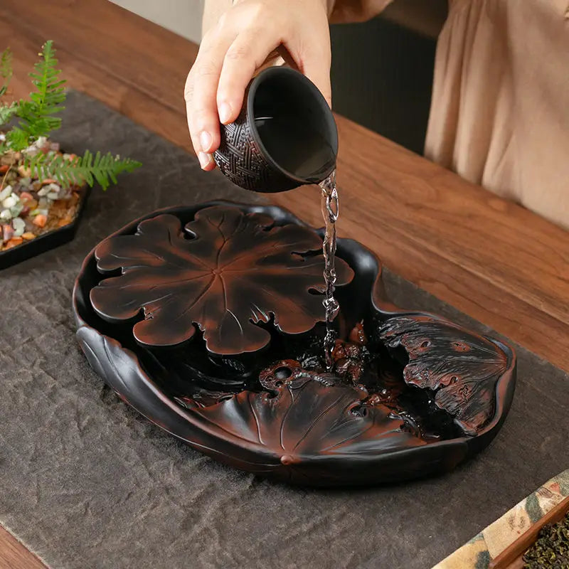 Afralia™ Purple Pottery Kung Fu Tea Tray - Chinese Retro Style Tea Brewing Table