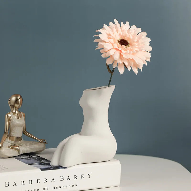 Afralia™ Ceramic Nude Portrait Vase | Modern White Bust Decor | Living Room Decoration