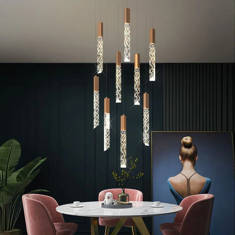 Afralia™ Crystal Pendant Lights for Living Room, Elegant Dimmable Long Lamparas De Techo