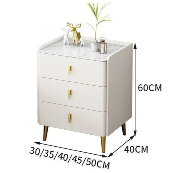 Afralia™ Solid Wood Bedside Table with Three Drawers, Modern Living Room Cabinet & Household Storage