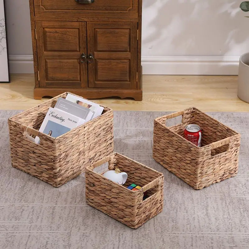 Afralia Woven Rattan Desktop Storage Basket Organizer