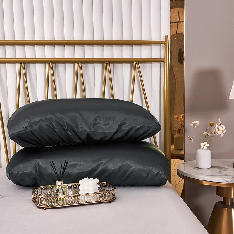 Afralia™ Imitation Silk Elastic Band Pillowcase Queen King Size Smooth Satin Luxury Bedding