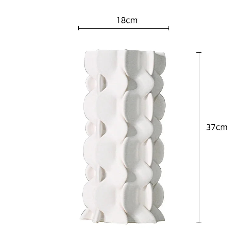 Afralia™ Geometric Ceramic Fold Pattern Flower Vase Decorative Home Ornament
