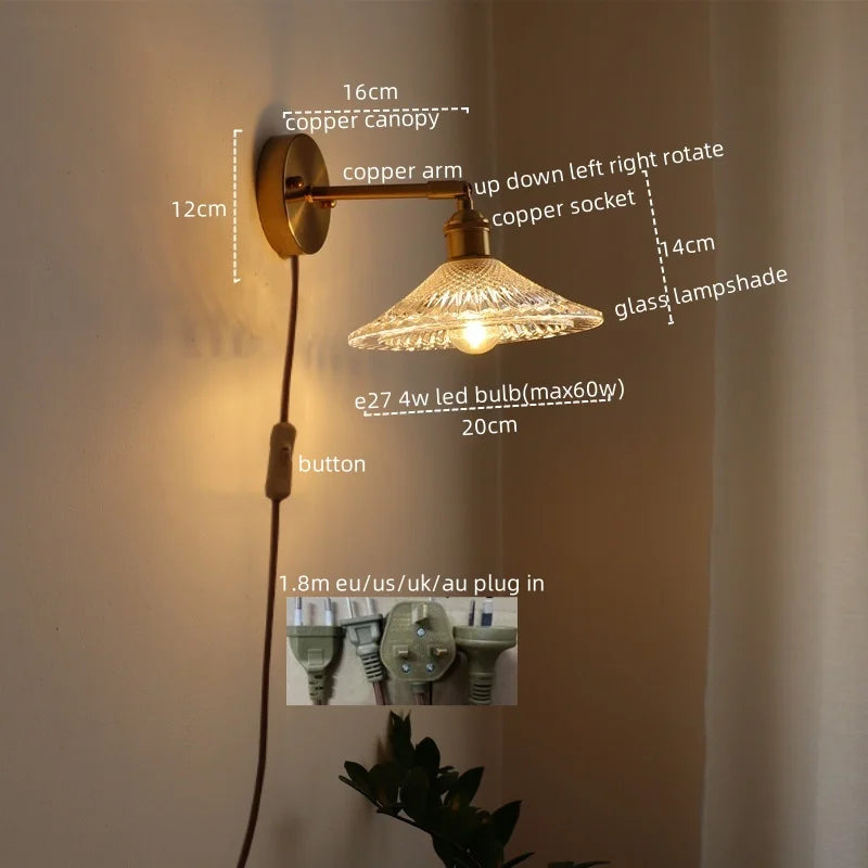 Afralia™ Copper Glass LED Wall Lamp Modern Nordic Home Decor Applique Murale